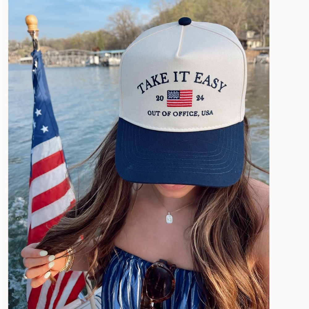 Anthropologie Navy and White Trucker Hat